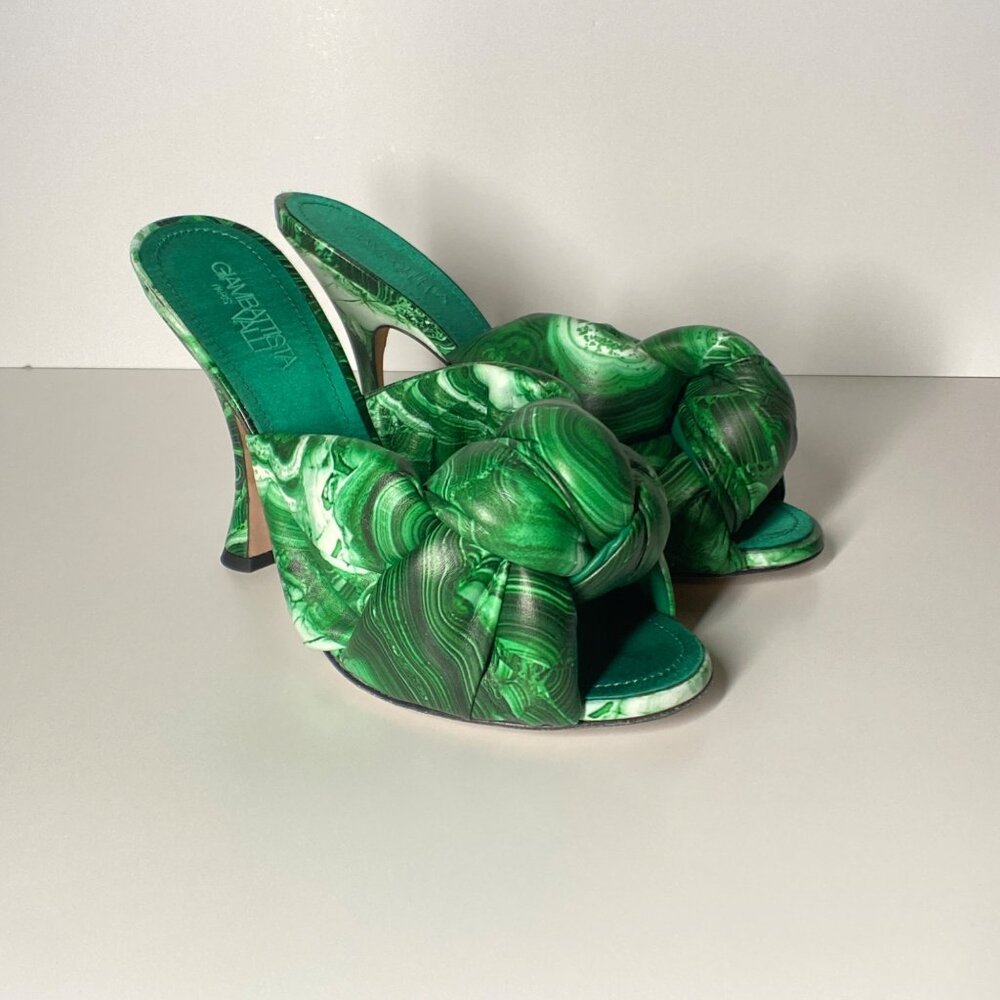 GIAMBATTISTA  VALLI Maxi Green Marble Knot Mules Women's Heel Sandals Si… - Picture 3 of 13